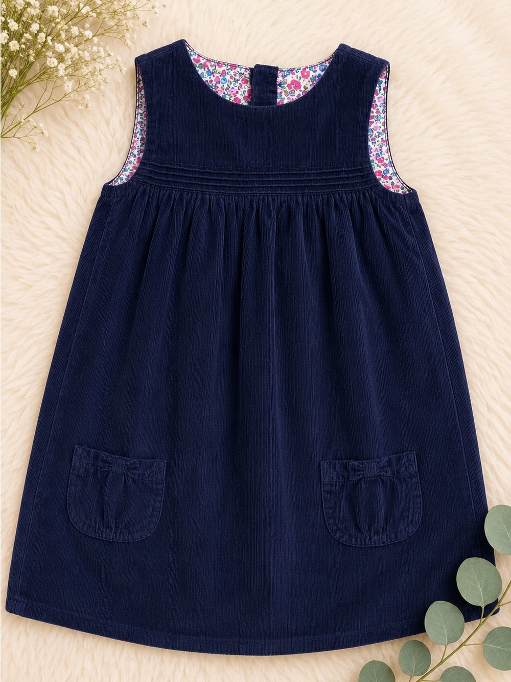 JoJo Maman Bébé Navy Corduroy Dress with Floral Lining size 5